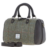 Ashwood Leather & Harris Tweed® Cloth Medium Barrel Bag Brown/Green: TW-62-09-BG