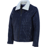 Ashwood Men’s Real Leather Puffer Jacket in Regular Fit with Faux Fur Collar Navy: AWM-Puffer