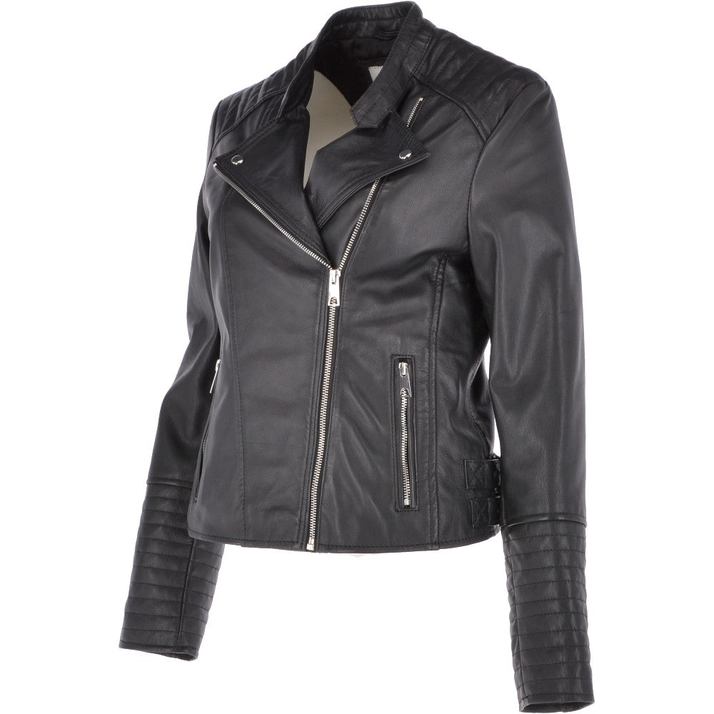 Leather Biker Jacket Black: N-31