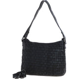 Vintage Woven Leather Shoulder Bag Black:  D-73