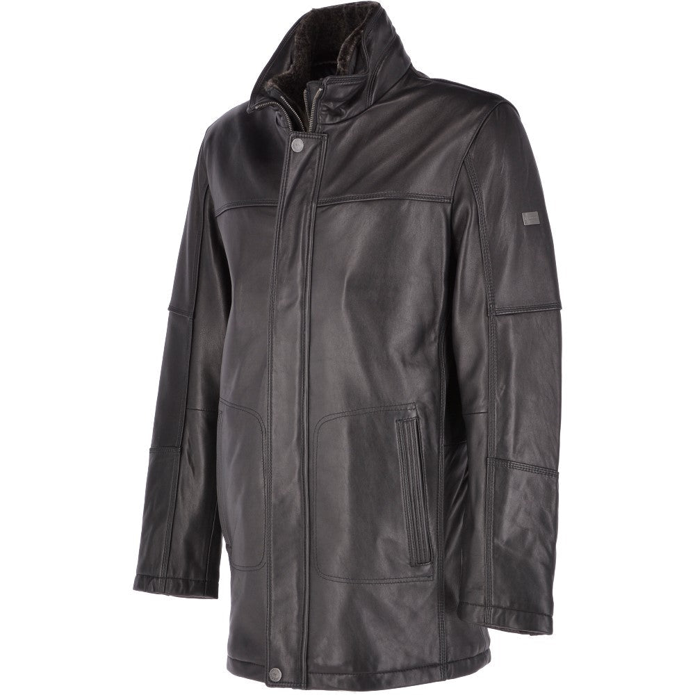 Leather Coat With Detachable Collar Black : Carl