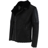Men's Luxury Side Zip  Sheepskin Pilot Jacket Black: P-56