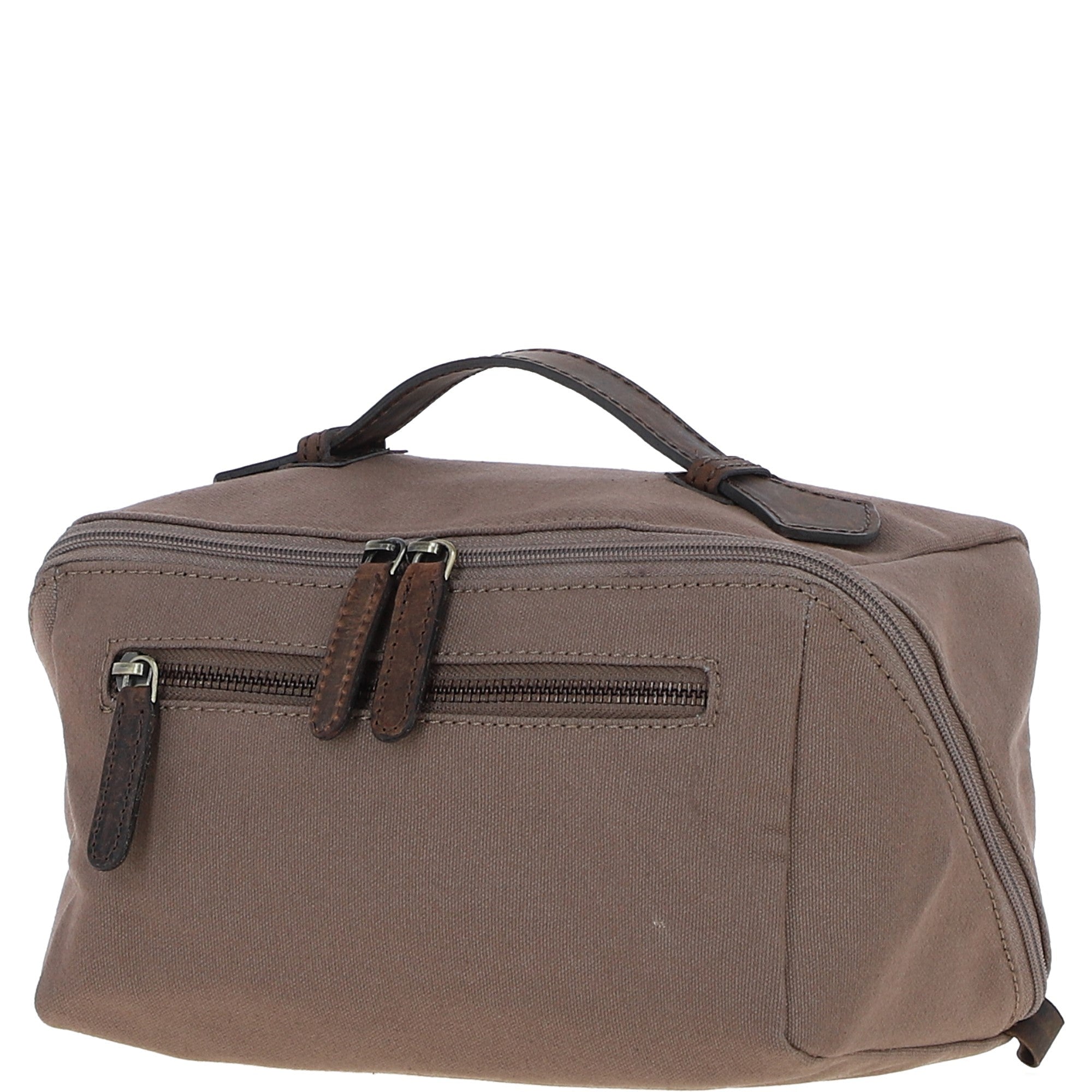 Fenland Canvas & Leather Wash Bag Mud/grey: FEN-759