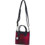 Ashwood Leather & Harris Tweed® Cloth Handbag with Removable Crossbody Strap Navy/Pink: TW-21-06-NP