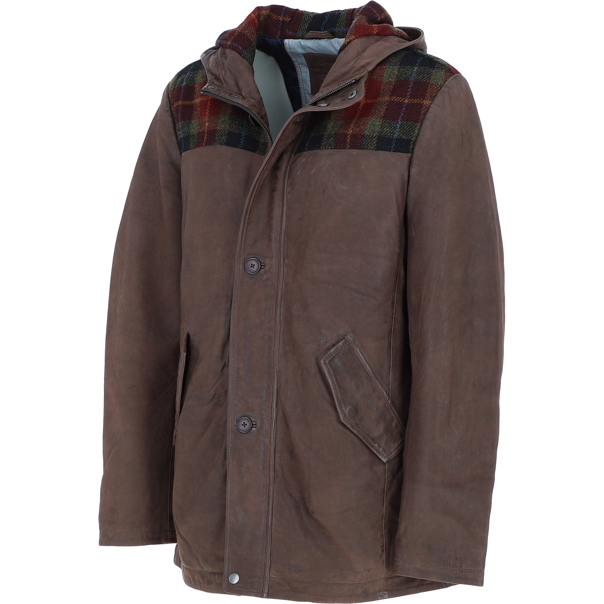 Ashwood Leather x Harris Tweed Men’s Hooded Casual Jacket Brown/Red/Green: TW-905-07-BR