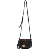 Ashwood Leather & Harris Tweed® Cloth Saddle Crossbody Bag with Twist Lock Black/Green/Red: TW-30-07-BR