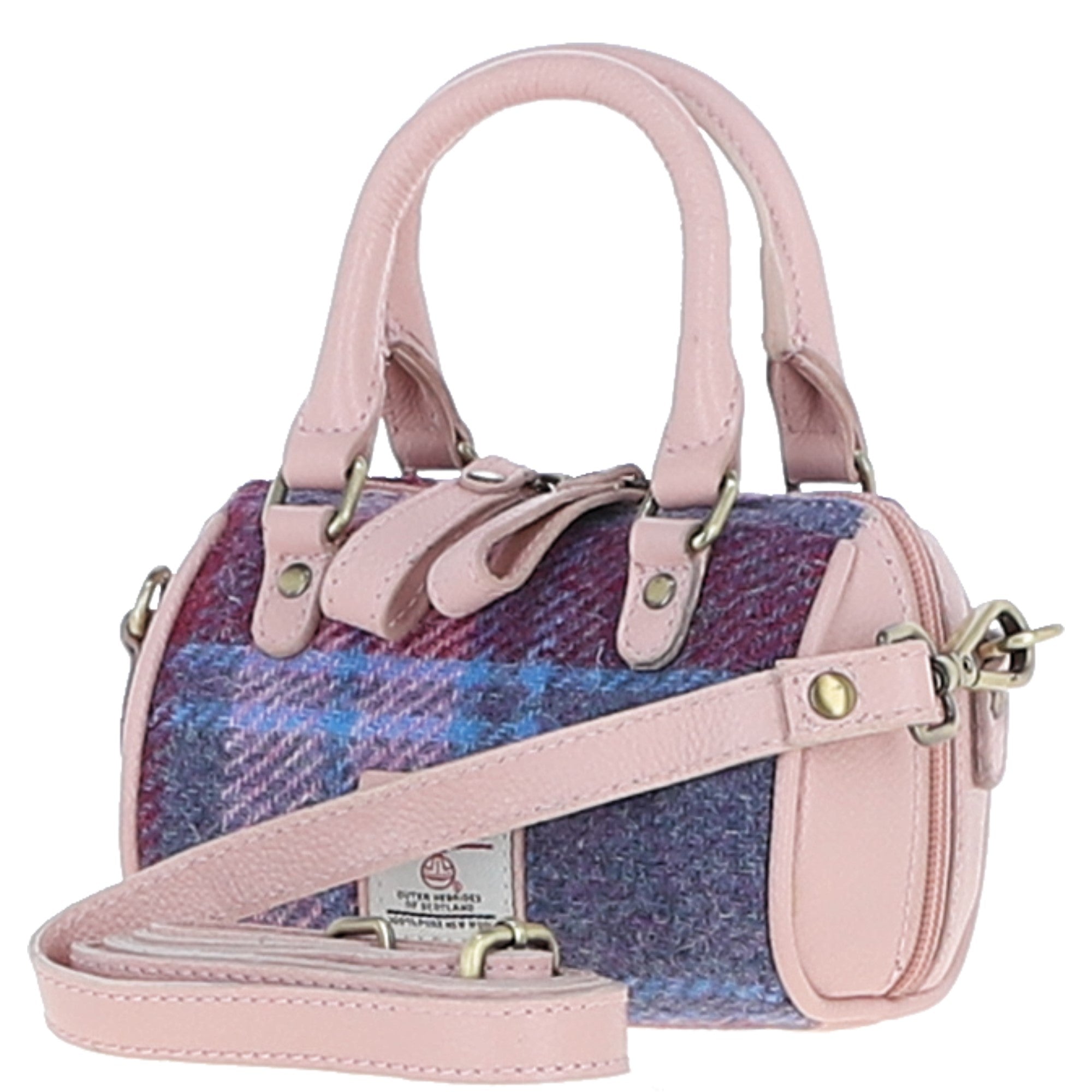 Ashwood Leather & Harris Tweed® Cloth X-Small Barrel Bag Baby-Pink/Pink: TW-60-15-BP