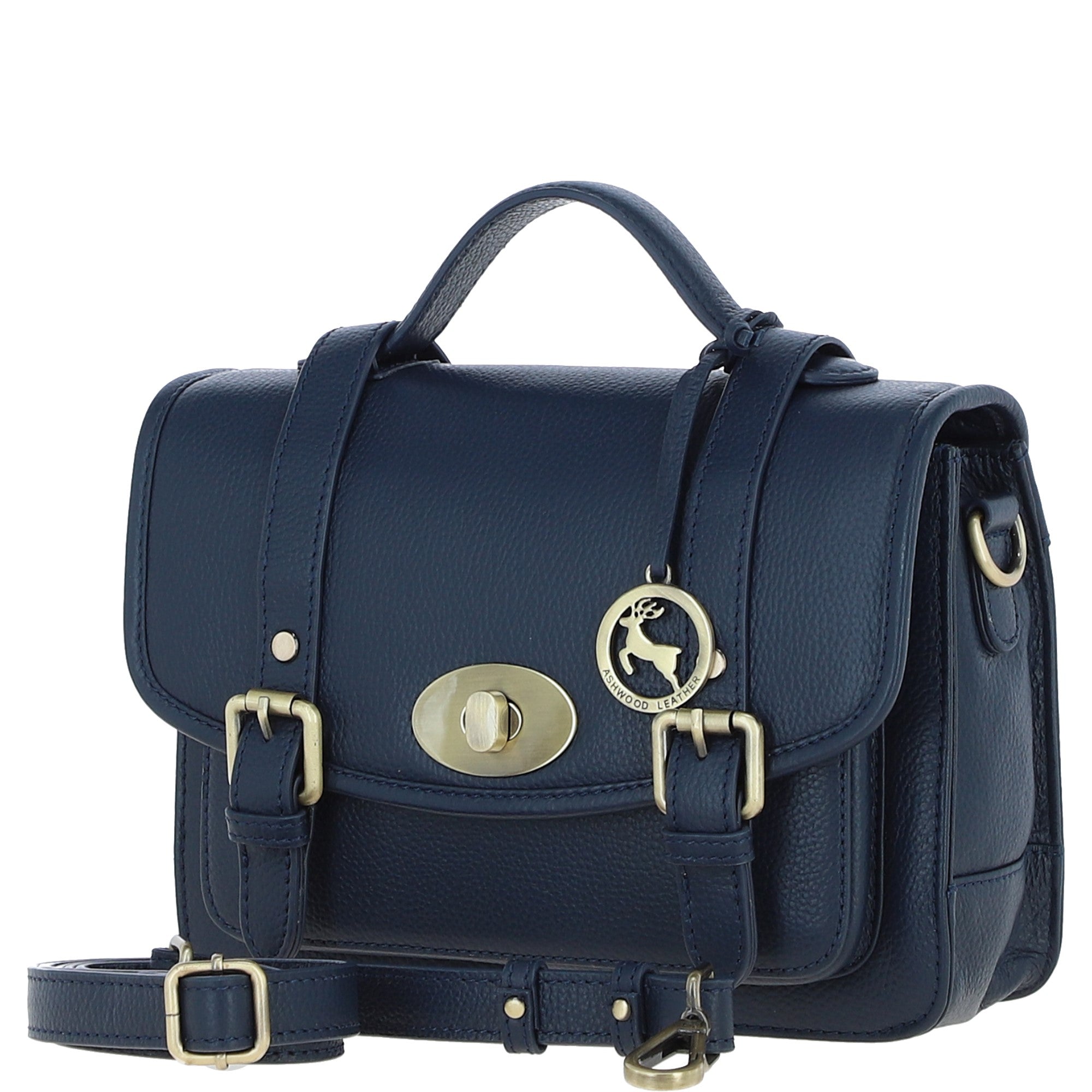 Stylish Ashwood Leather Large Satchel Bag Navy: Y-63