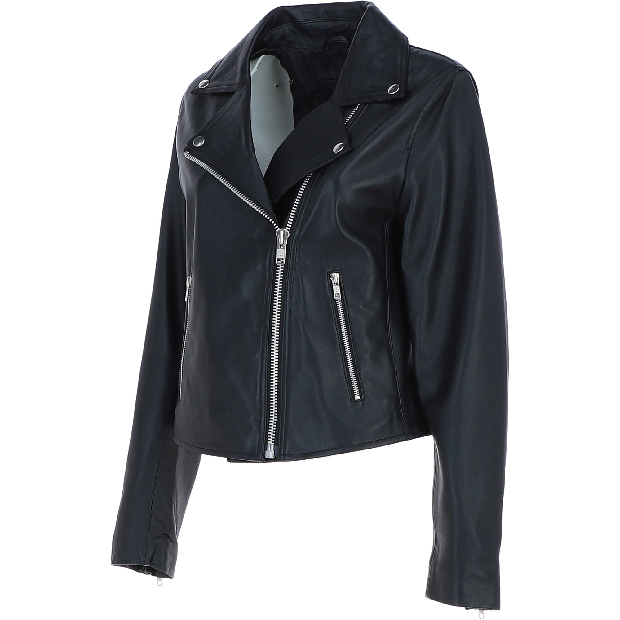 Women’s Genuine Leather Slim Fit Biker Jacket Black: Caro