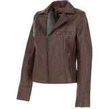 Ladies  Ashwood Leather Biker Jacket Brown: AWL-1991