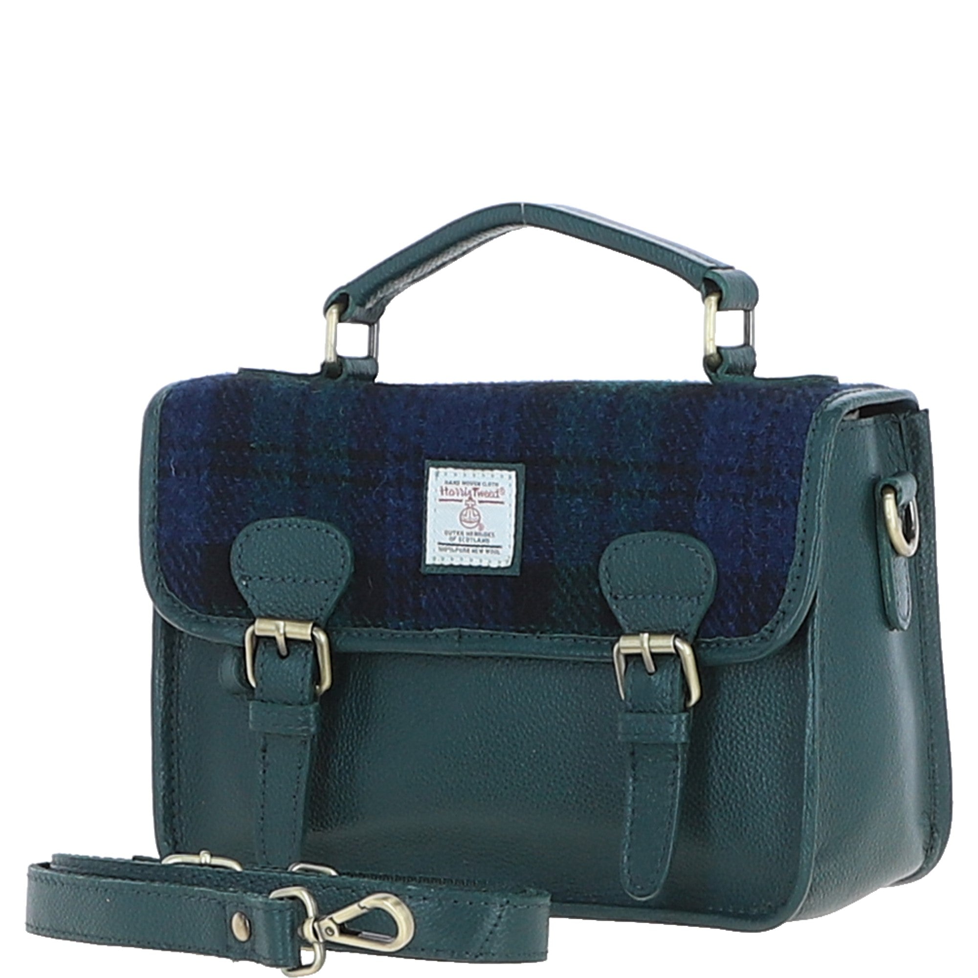 Ashwood Leather & Harris Tweed® Cloth Satchel Bag Green/Watch: TW-68-18-GW