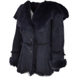 Toscana Long Haired Shearling Jacket With Large Hood Ombre Blue: KB 32 HOODED