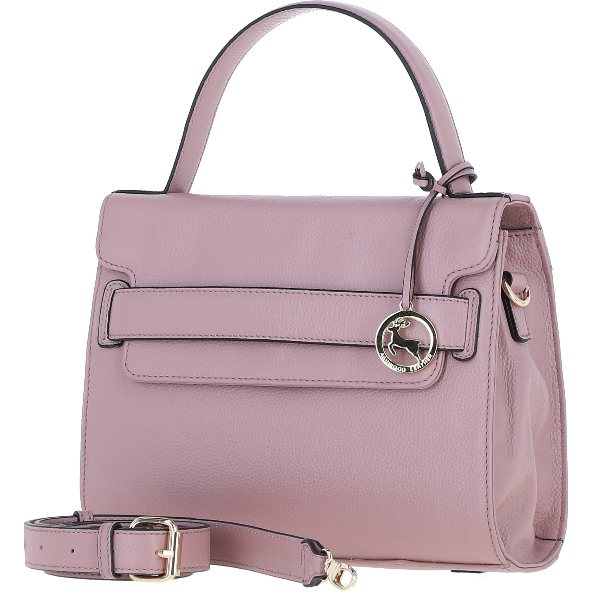Elegant Ashwood Leather Handbag with Detachable Crossbody Strap Woodrose: 64731