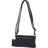 Two Section Zip Top Leather Crossbody Bag Black: K-44