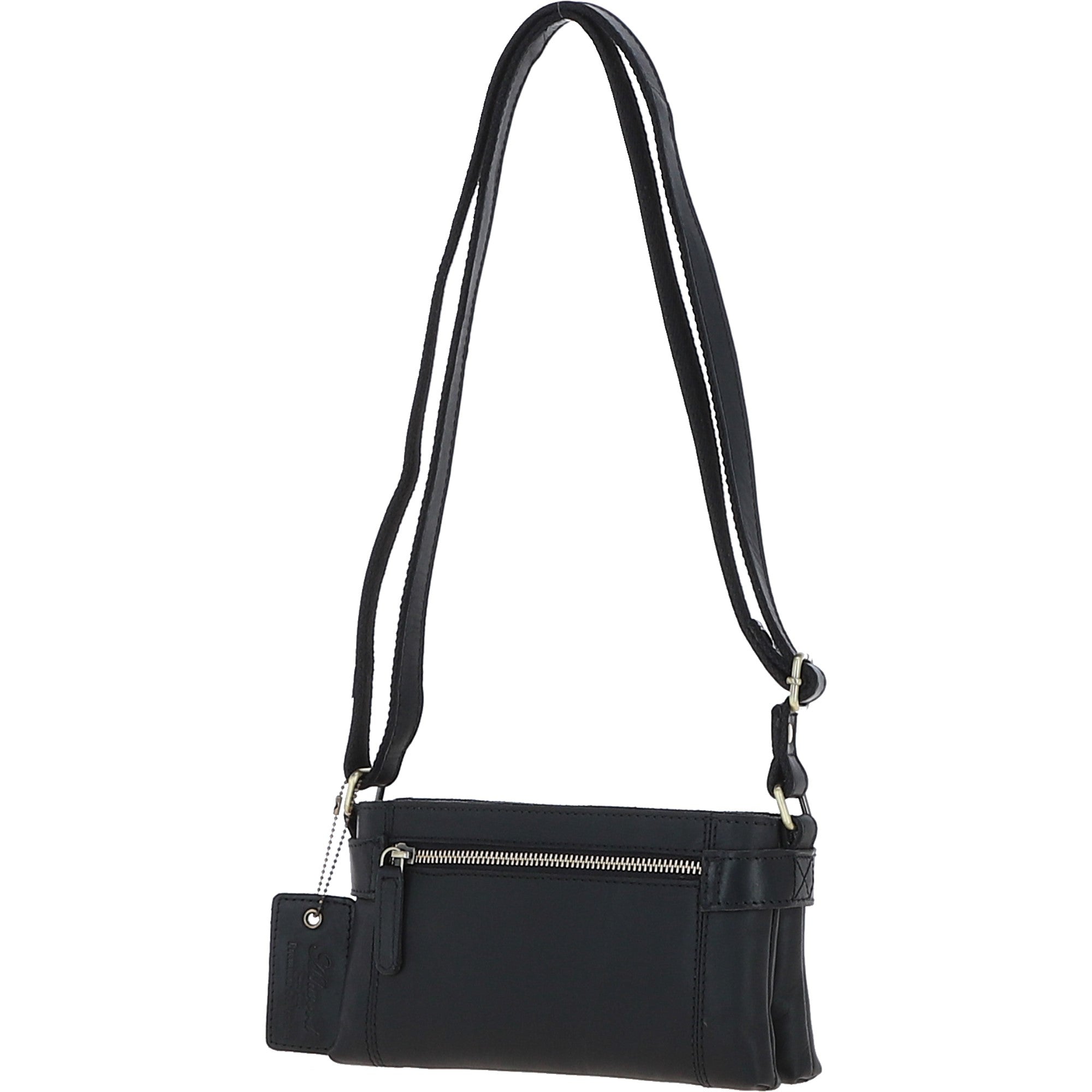 Two Section Zip Top Leather Crossbody Bag Black: K-44