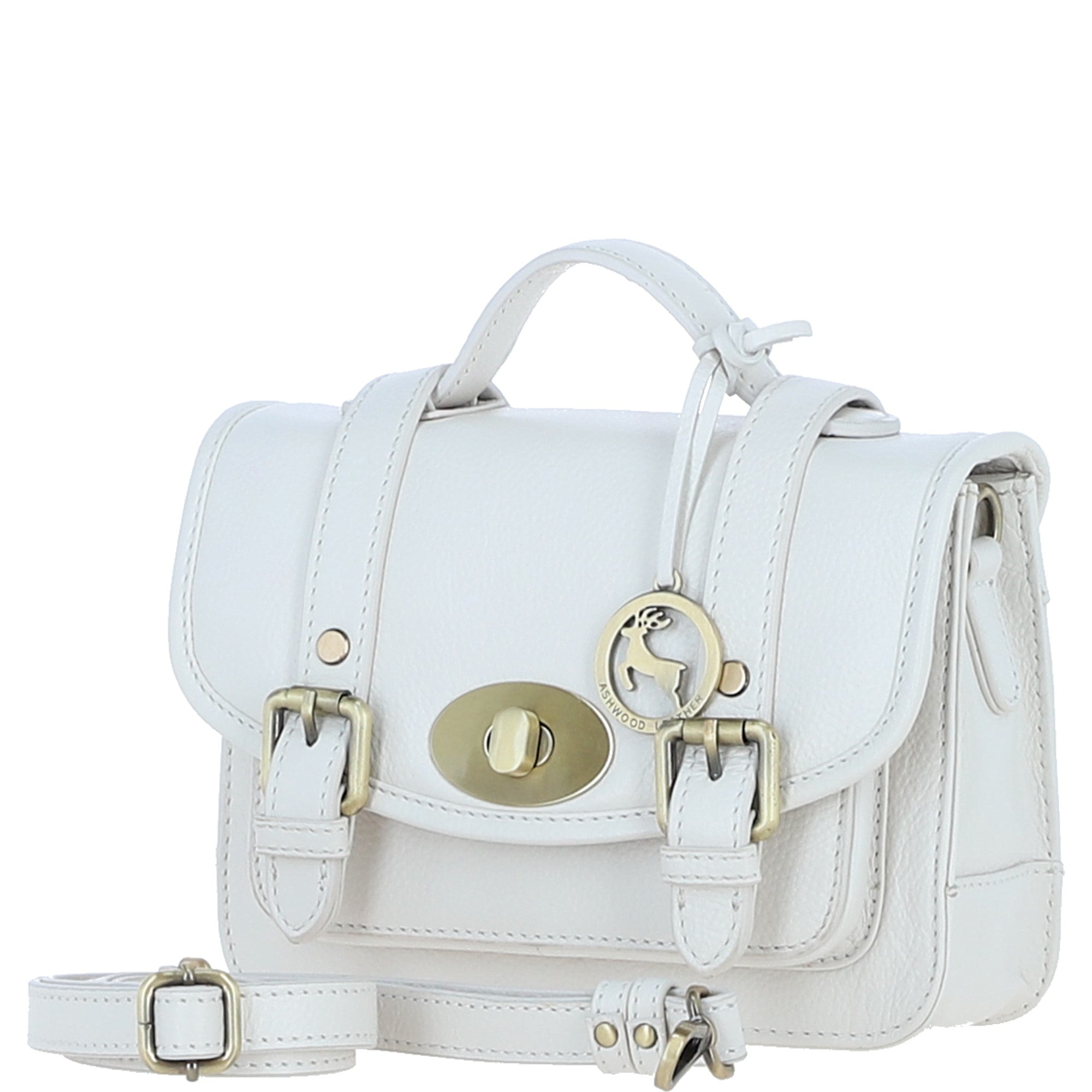 Stylish Ashwood Leather Medium Satchel Bag White: Y-62
