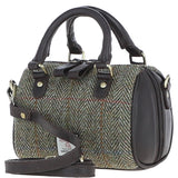 Ashwood Leather & Harris Tweed® Cloth Small Barrel Bag Brown/green: TW-61-09-BG