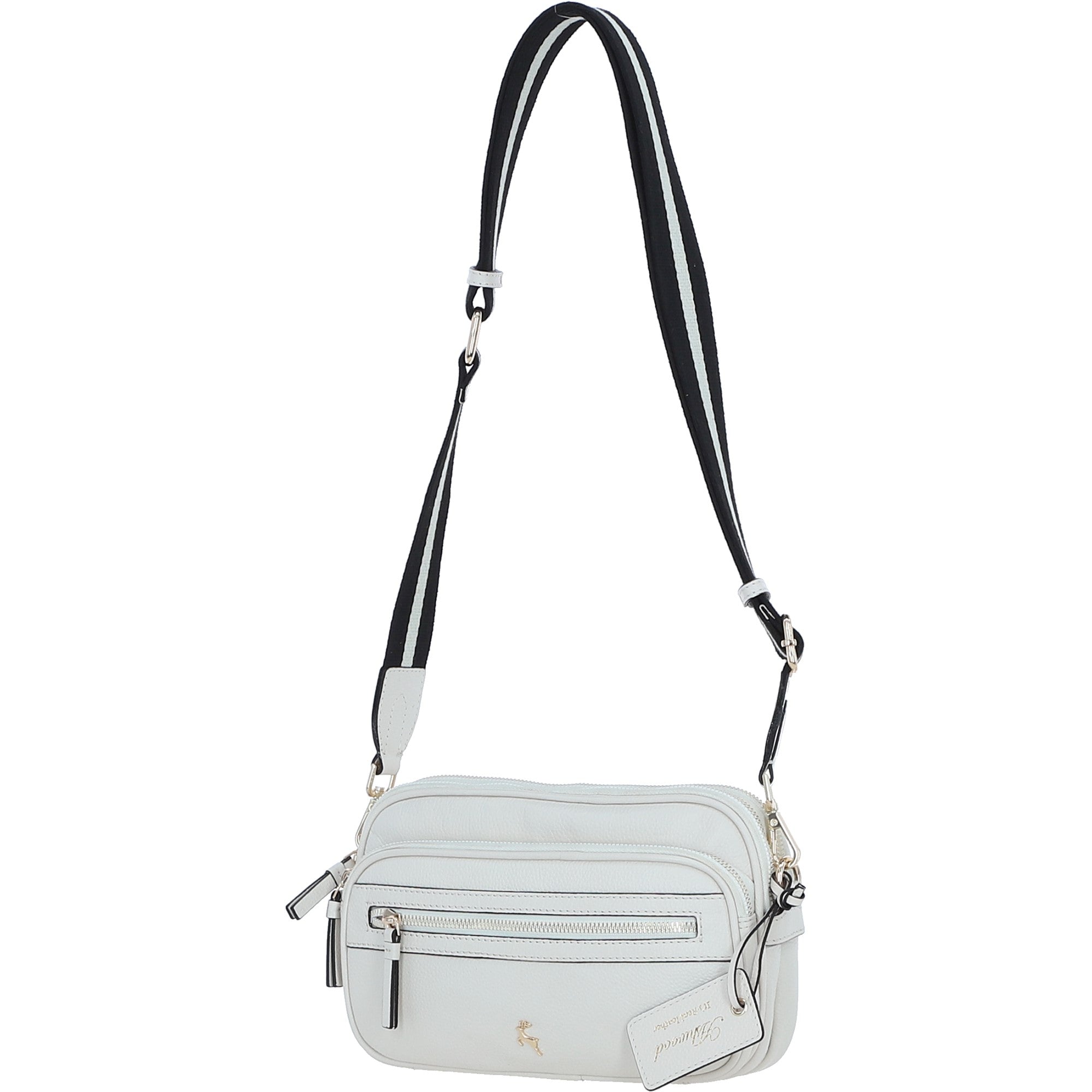 Compact Twin Zip Ashwood Leather Crossbody Bag White: X-35