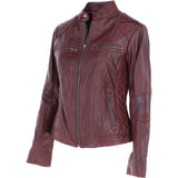 Leather Biker Style Jacket Burgundy : Awl-1201