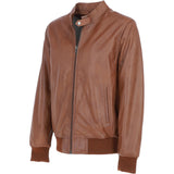 Men's Real Light Weight Leather Regular Fit Bomber Jacket Tan: G Bomber