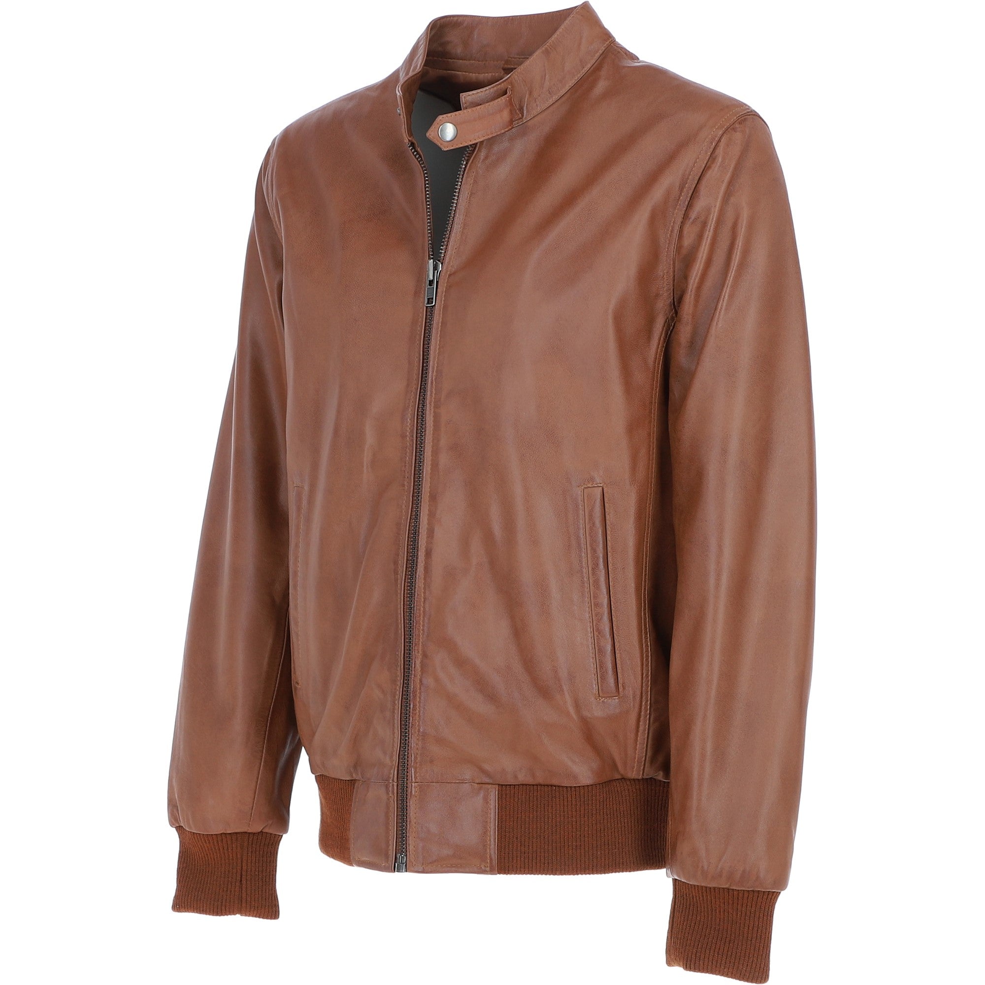 Men's Real Light Weight Leather Regular Fit Bomber Jacket Tan: G Bomber