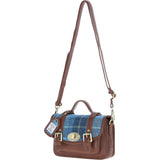 Ashwood Leather & Harris Tweed® Cloth Small Satchel Bag with Twist Lock Tan/LT Blue: TW-33-05-TB