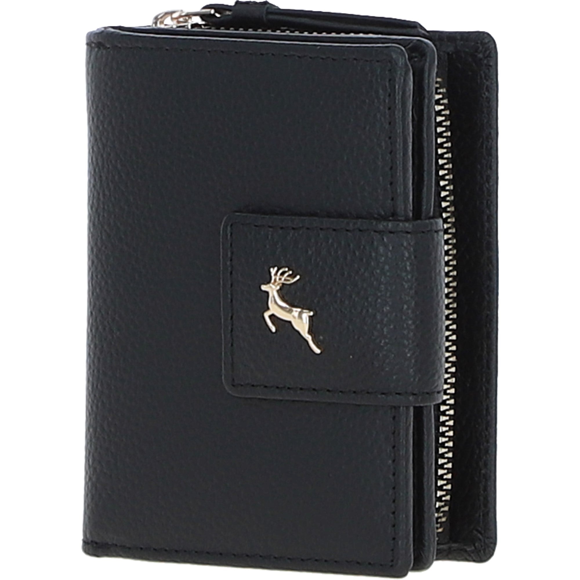 Ashwood Leather RFID Secure Wallet/Purse with Zip and Stud Closure Black: X-30