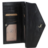 Women's Vintage Wash Large 12 Card Leather  Purse Black : G-43