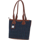 Ashwood Leather & Harris Tweed® Cloth Genuine Leather Shoulder Bag Tan/Navy: TW-23-011-TN