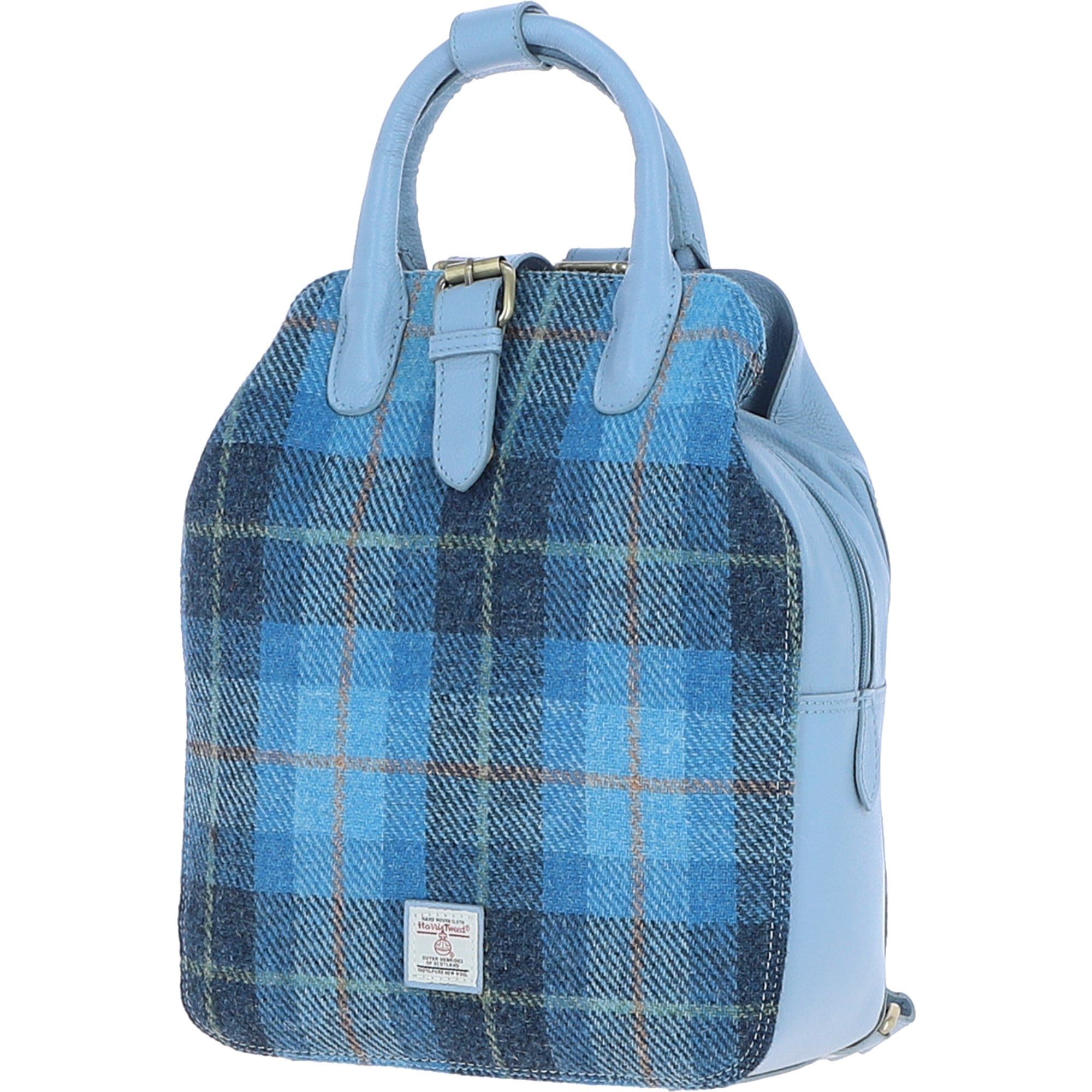 Ashwood Leather & Harris Tweed® Cloth Multi-Pocket Backpack Baby-blue/Blue: TW-66-19-BB
