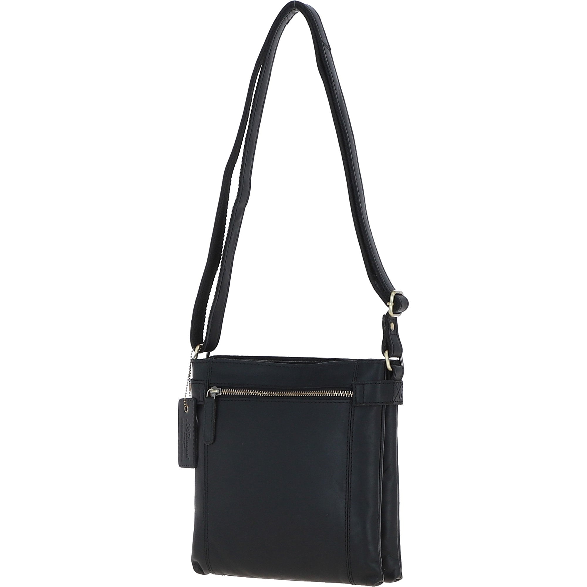 Two Section Zip Top Leather Crossbody Bag Black: K-45