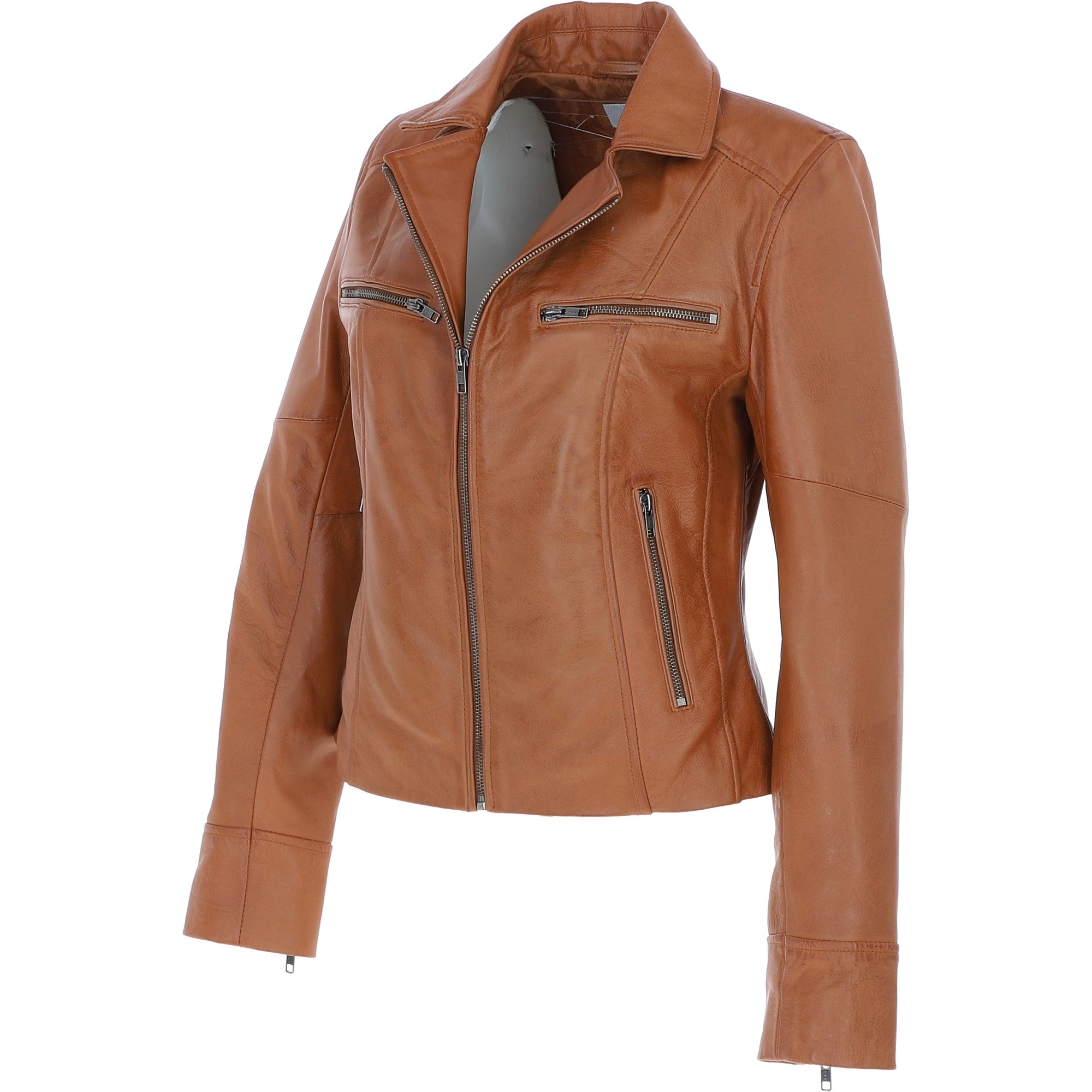 Ladies Ashwood Leather Biker Jacket Tan: AWL-1991