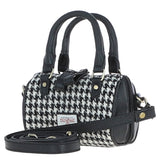 Ashwood Leather & Harris Tweed® Cloth X-Small Barrel Bag Black/White: TW-60-12-BW