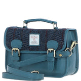 Ashwood Leather & Harris Tweed® Cloth Small Satchel Bag Teal/Navy: TW-67-16-TN