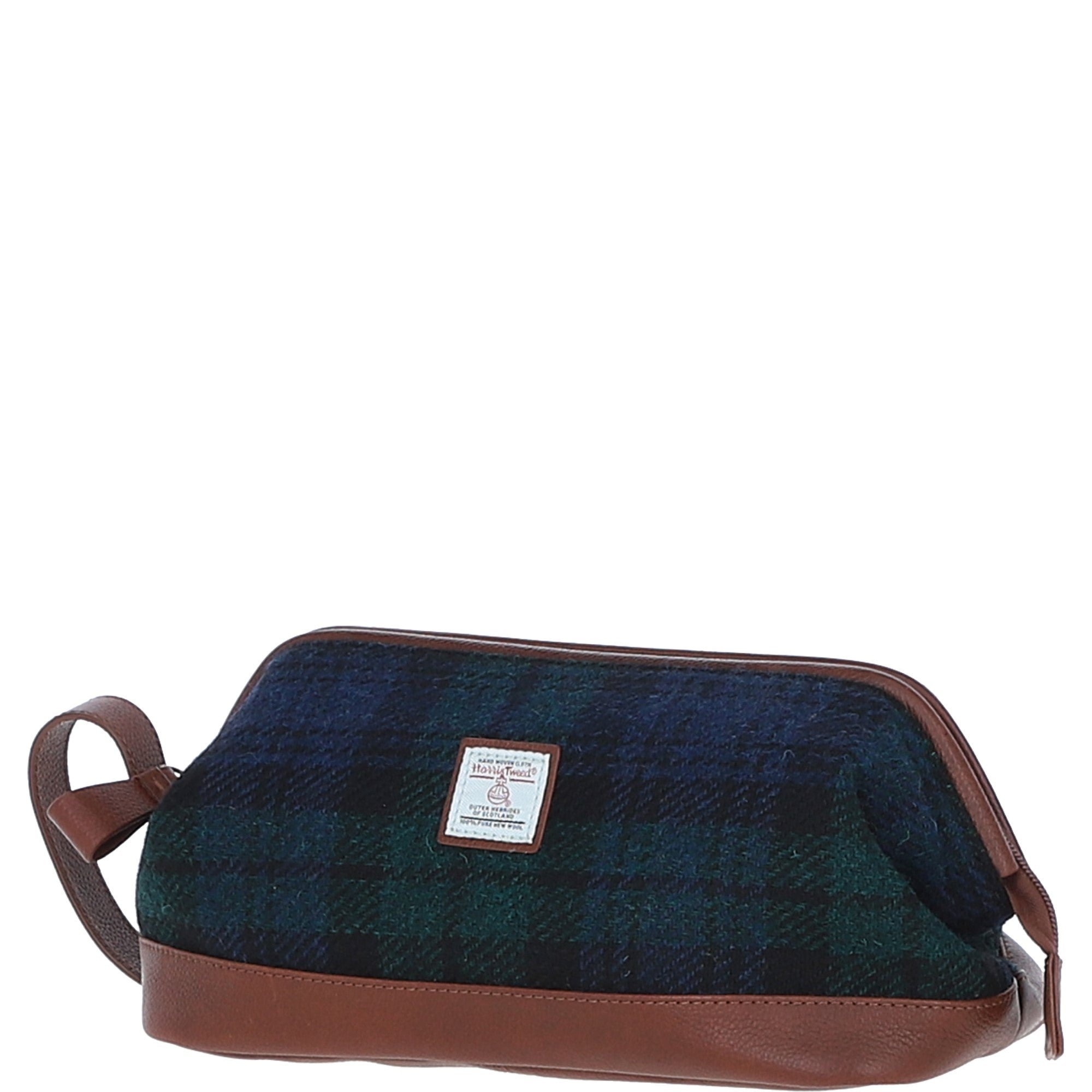 Ashwood Leather & Harris Tweed® Cloth Unisex Washbag Tan/Watch: TW-40-04-TW