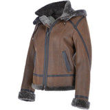 Short Hooded Sheepskin Flying Jacket Tobacco: 10245