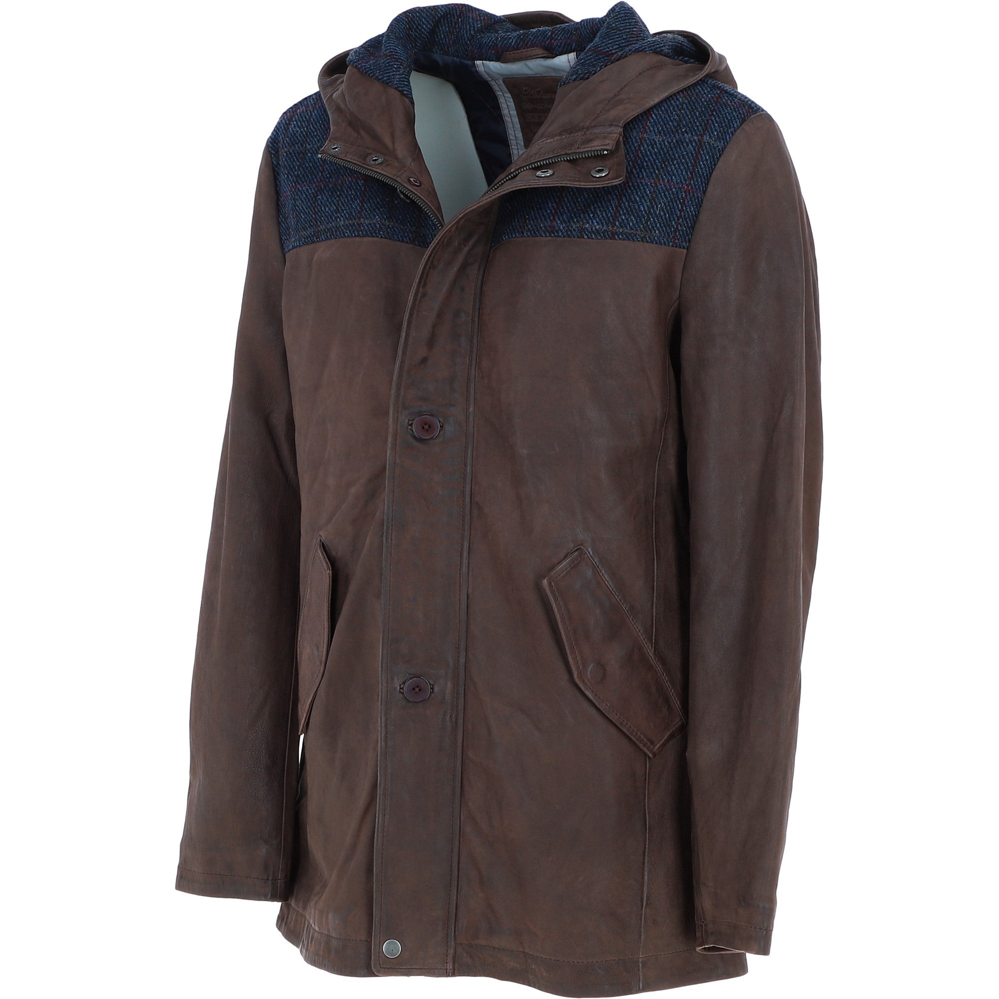 Ashwood Leather x Harris Tweed Men’s Hooded Casual Jacket Brown/Navy: TW-905-011-BN