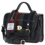 Ashwood Leather & Harris Tweed® Cloth Mini Satchel Bag with Twist Lock Brown/Red: TW-32-07-BR