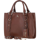 Real Leather Handbag with Adjustable Crossbody Strap 2 Tone Tan: 64867