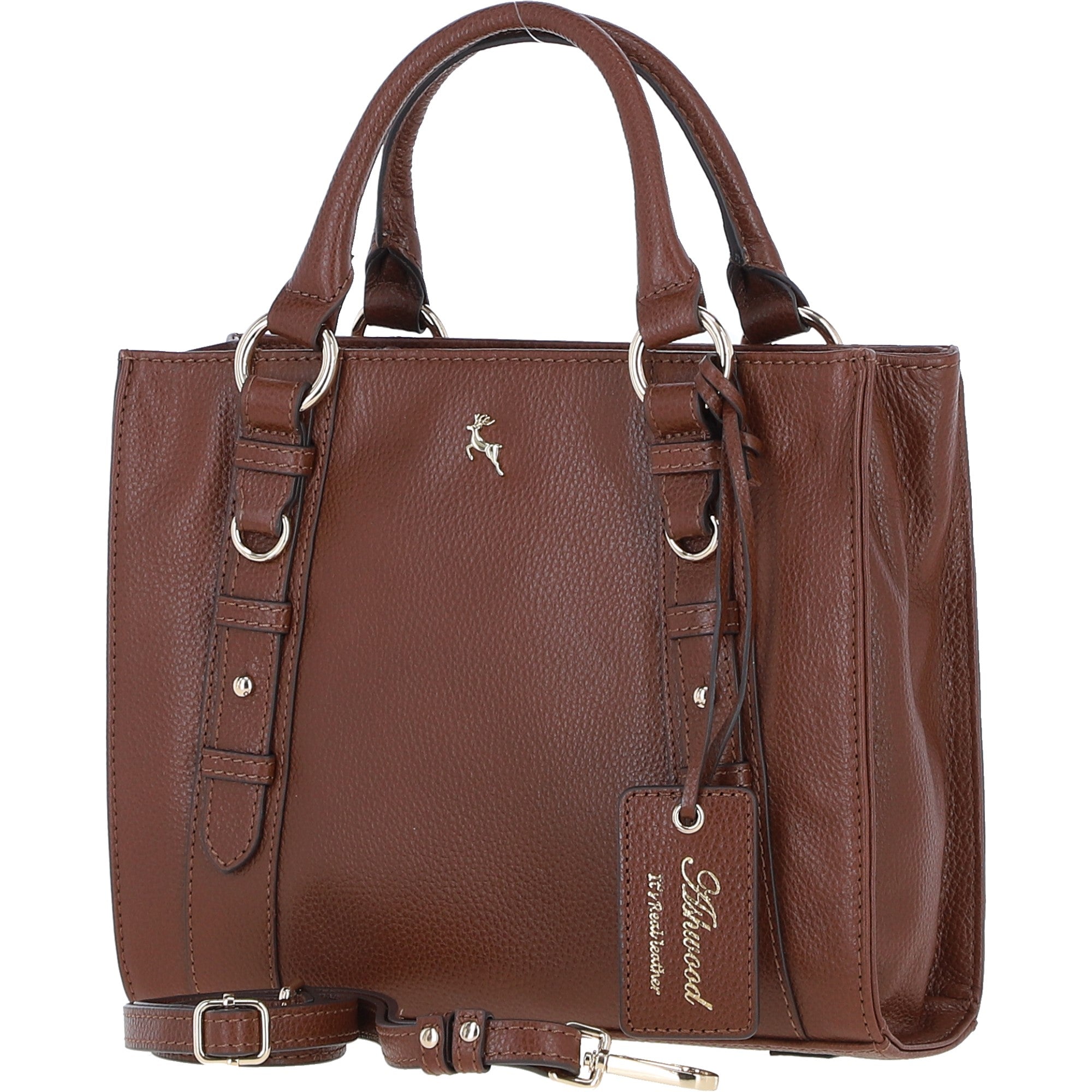 Real Leather Handbag with Adjustable Crossbody Strap 2 Tone Tan: 64867