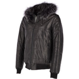 Men's Leather Hooded Bomber Jacket Black: 1160