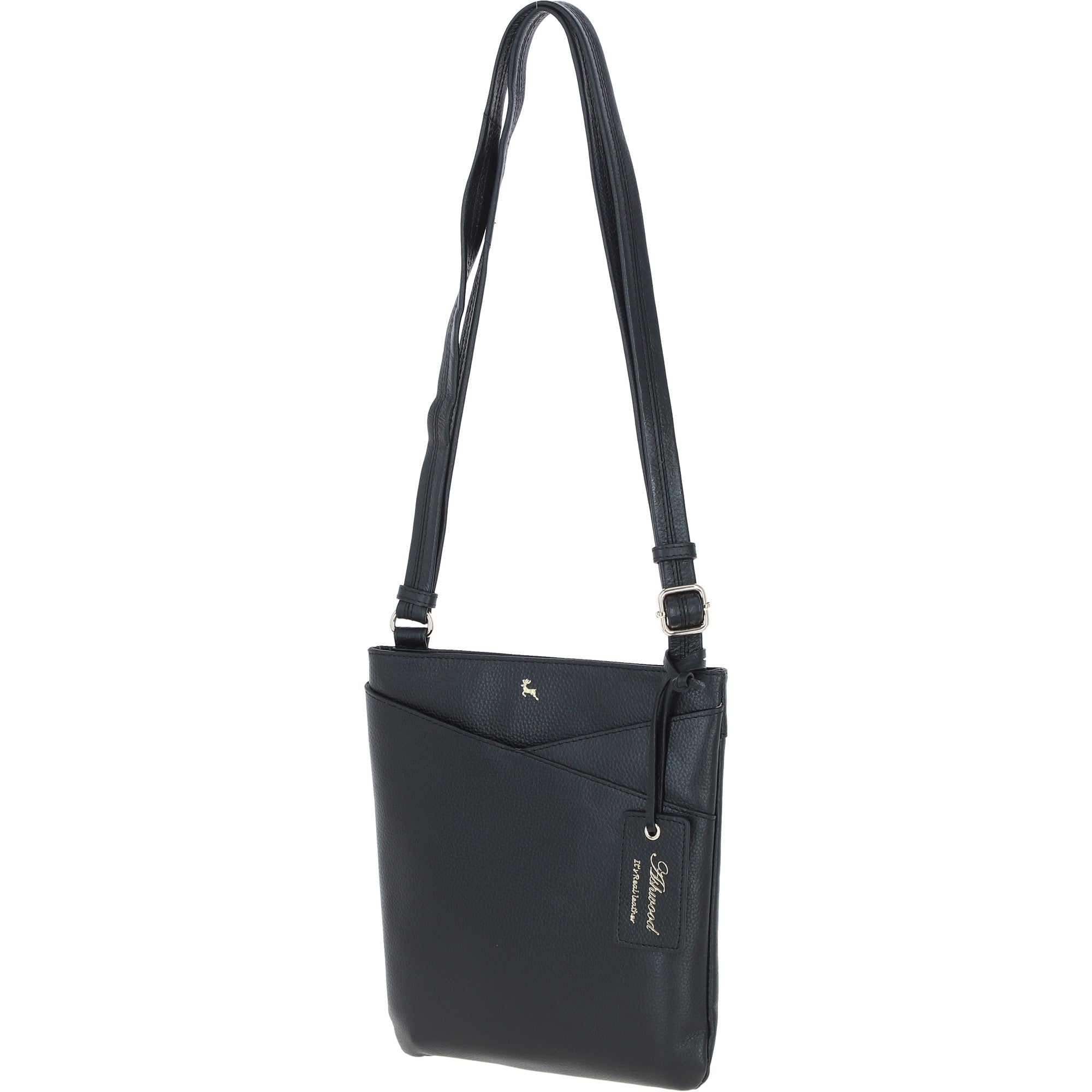 Ashwood Curve  Zip Top Leather Cross Body Bag Black: 64640/curve