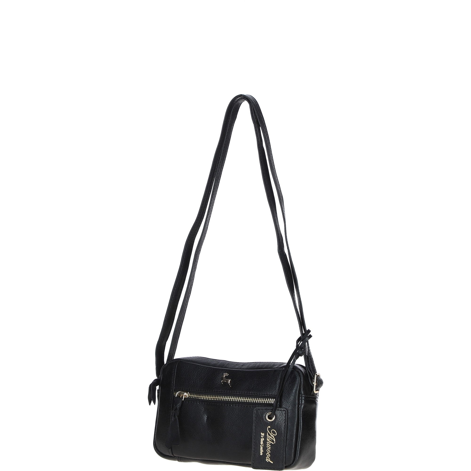 Leather Crossbody Bag with Adjustable Strap Black: Audrey