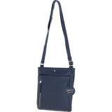 Exquisite Genuine Leather Crossbody Flat Bag with Golden Accents Dark Blue: 64255