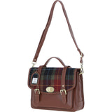Ashwood Leather & Harris Tweed® Cloth Large Satchel Bag with Twist Lock Tan/Green/Red: TW-35-08-TR
