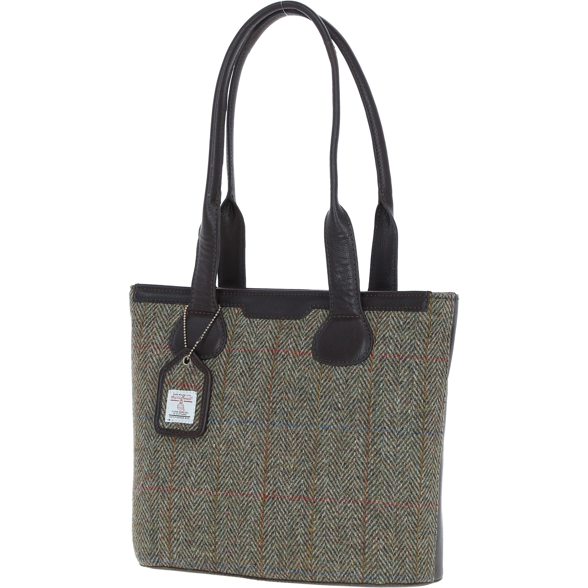 Ashwood Leather & Harris Tweed® Cloth Genuine Leather Shoulder Bag Brown/Green: TW-23-09-BG