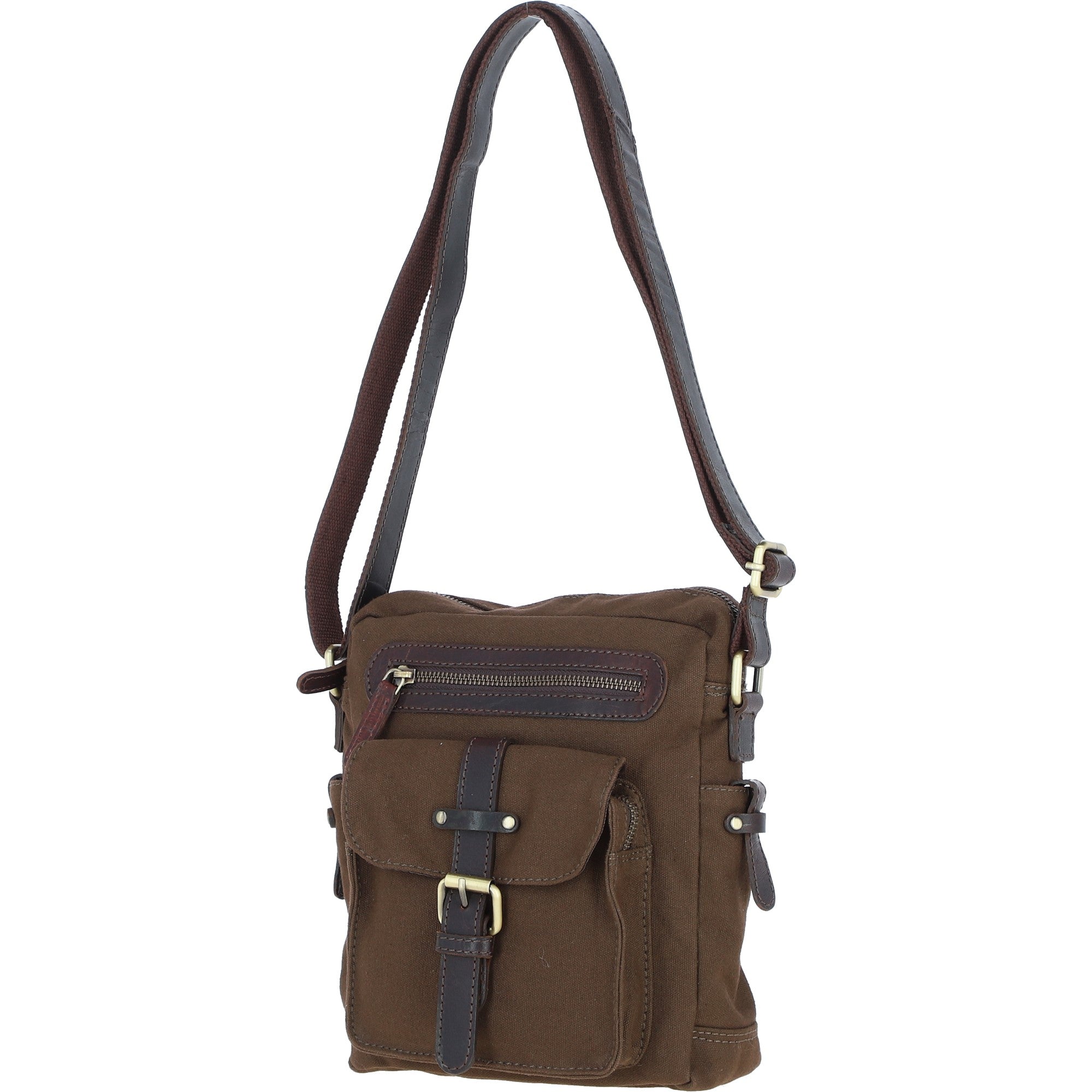 Fenland Canvas & Leather Crossbody Bag Brandy/green: FEN-752