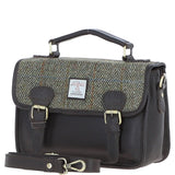 Ashwood Leather & Harris Tweed® Cloth Satchel Bag Brown/Green: TW-68-09-BG