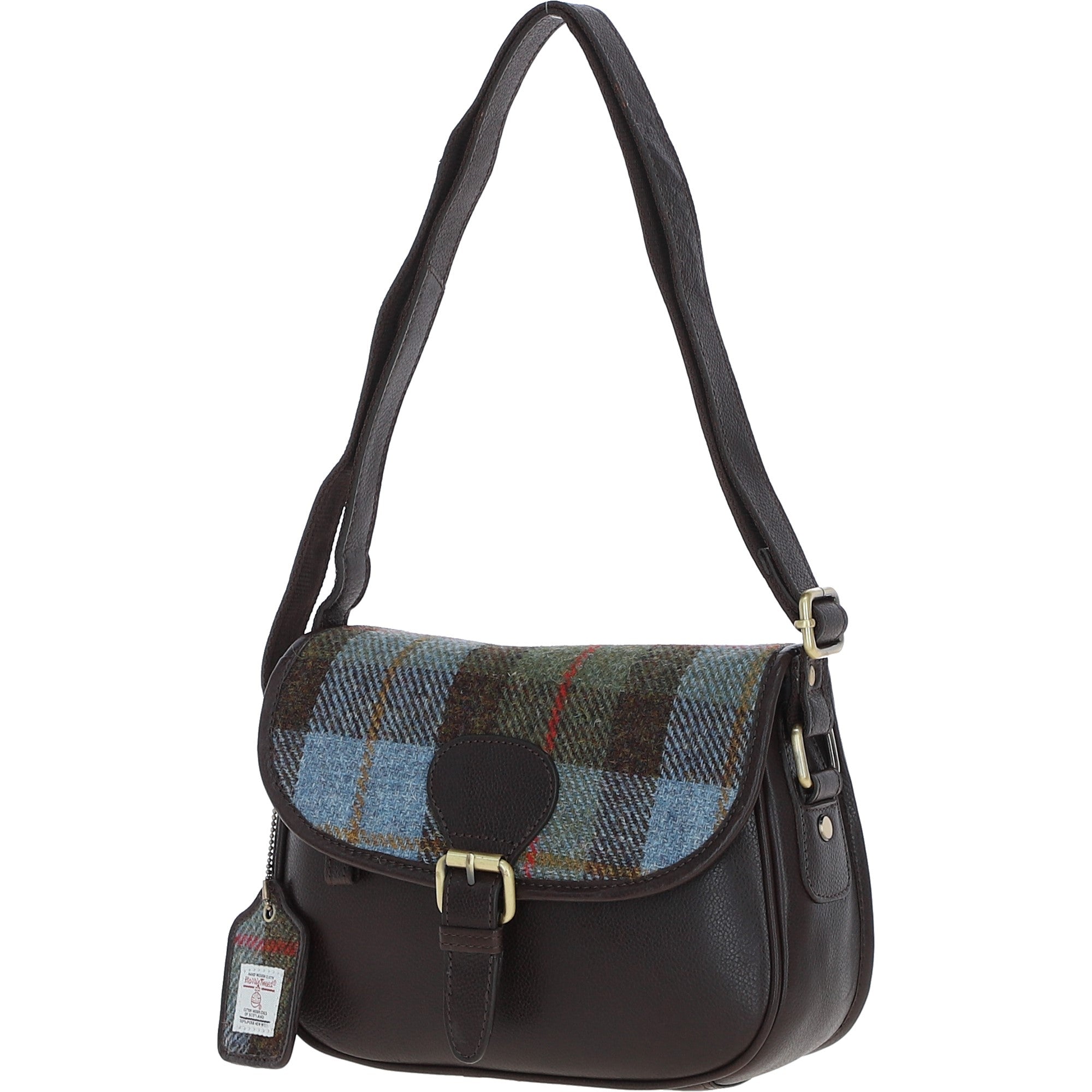 Elegant Ashwood Leather & Harris Tweed® Cloth Crossbody Bag Brown/Mcload: TW-27-01-BM