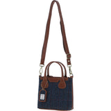 Ashwood Leather & Harris Tweed® Cloth Handbag with Removable Crossbody Strap Tan/Navy: TW-21-011-TN